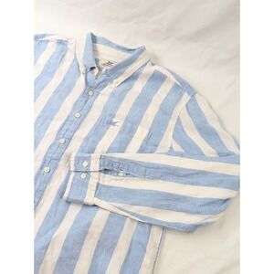 Madda Fella Shirt Mens Button Down XL Key West 100% Linen Blue White Long Sleeve